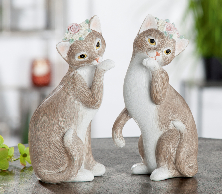 Animale - Set 2 decoratiuni Cat Nala, Rasina, Maro/Alb, 10x19x7 cm