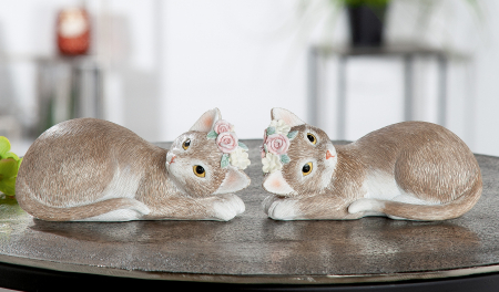 Animale - Set 2 decoratiuni Cat Nala, Rasina, Maro/Alb, 15x7x8 cm