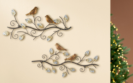 Decoratiuni de perete - Set 2 decoratiuni de perete BIRDS tree, metal, 49X24 cm (X2)