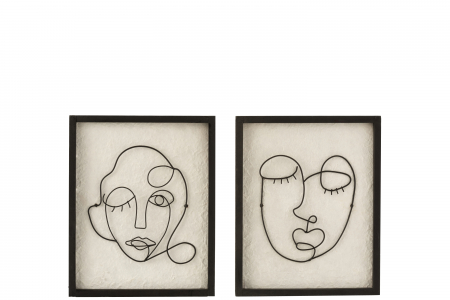 Decoratiuni de perete - Set 2 decoratiuni de perete Faces, Lemn, Bej/Negru, 25x2.5x31 cm
