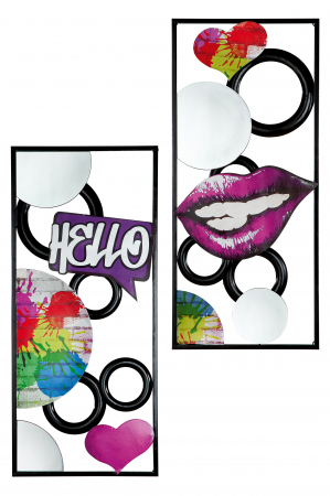 Decoratiuni de perete - Set 2 decoratiuni de perete Street Art, Metal/Oglinda/Sticla, Multicolor, 40x90x2.5 cm
