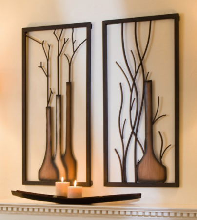 Decoratiuni de perete - Set 2 decoratiuni de perete VASE ON VASE, metal, 40 x 2 x 80 cm