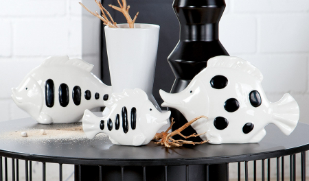 Animale - Set 2 decoratiuni Fin Fish, Portelan, Alb, 4.5x15.5x10.5 cm