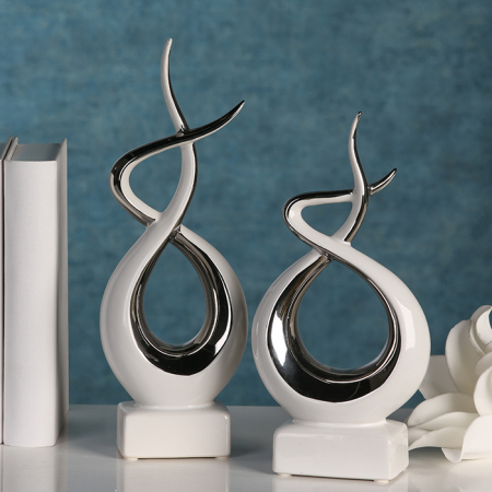 Accesorii - Set 2 decoratiuni Infinity, ceramica, alb/argintiu, 12x35 cm