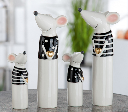 Animale - Set 2 decoratiuni Mouse Loving, Portelan, Alb/Negru, 11xx25x7.5 cm