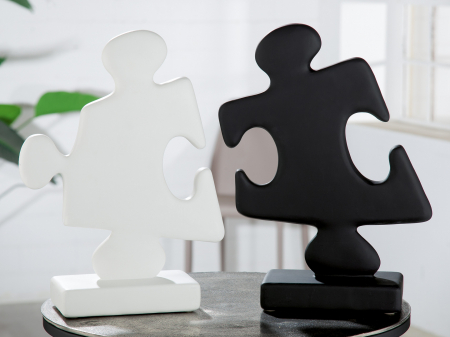 Modern - Set 2 decoratiuni Puzzle, Rasina, Alb, 28x38x10.5 cm