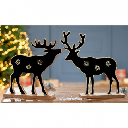 SALE % - Set 2 decoratiuni Raindeer Rio, MDF, Negru/Maro, 5x20x20 cm