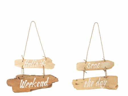 Decoratiuni de perete - Set 2 decoratiuni Weekend+Seas The Day, Lemn, Natural, 30x5x20 cm