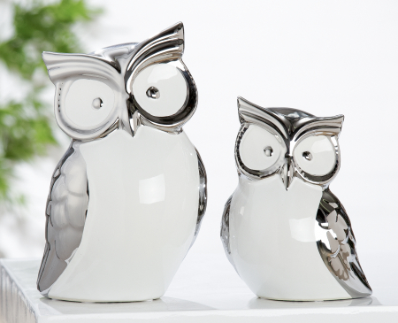 Animale - Set 2 figurine Berta, ceramica, alb/argintiu, 11x14x9 cm