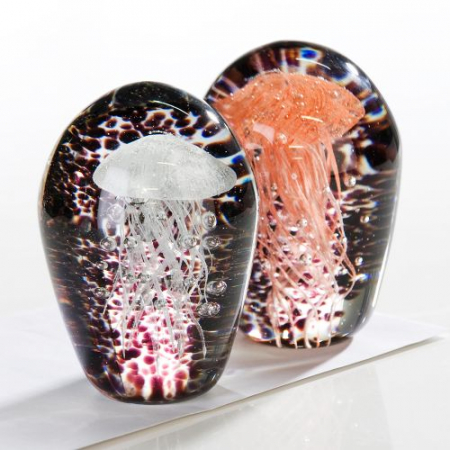 Arta sticlei - Set 2 figurine jellyfish, sticla, multicolor, 11 cm