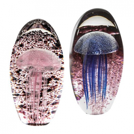 Arta sticlei - Set 2 figurine jellyfish, sticla, multicolor, 8x14 cm