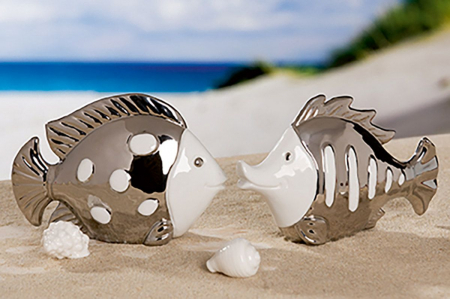 Accesorii - Set 2 figurine peste Fin, portelan, alb/argintiu, 22.5/23 cm