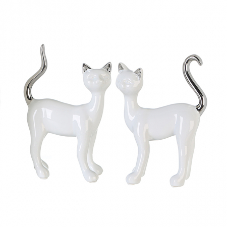 Accesorii - Set 2 figurine pisica Milly, ceramica, alb/argintiu, 12x17x5 cm