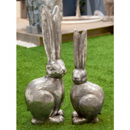 Accesorii - Set 2 figurine Rabbit, compozit, argintiu, 15x19x50 cm