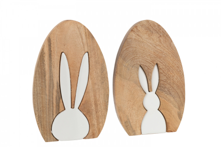Primavara - Set 2 figurine Rabbit Silhouette, Lemn, Alb/Natural, 16x2.5x25 cm