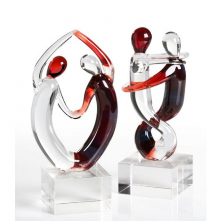 Arta sticlei - Set 2 figurine samba, sticla, rosu/transparent, 15,16 cm