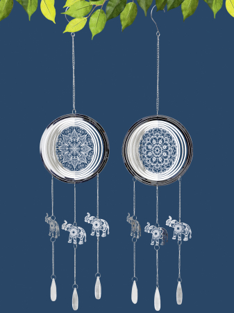 Clopotei de vant si ghirlande - Set 2 ghirlande Dream Catcher Elephant, otel, argintiu, 18x75 cm