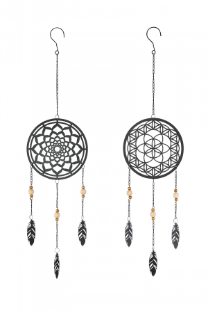 Clopotei de vant si ghirlande - Set 2 ghirlande Ornament, Otel, Auriu/Negru, 18x70x1 cm