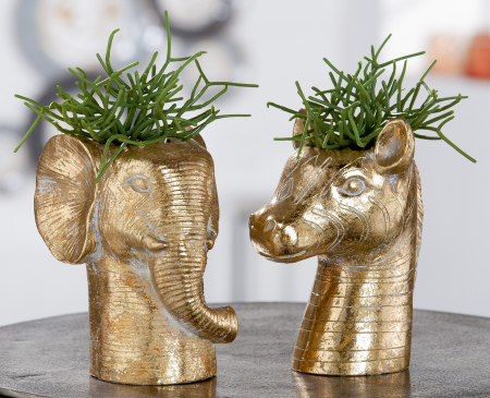 Ghivece si suporturi de flori - Set 2 ghivece Safari, Ciment, Auriu, 12.5x18.5x15x cm