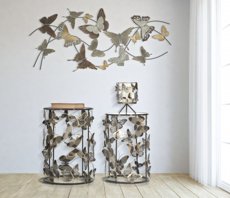 Masute - Set 2 masute Farfalle, fier/sticla, multicolor, 41,3X55-35X50,3 cm