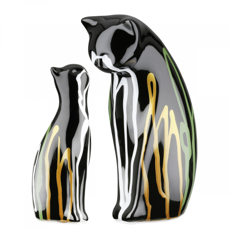 Arta sticlei - Set 2 piese, Figurină, Pisică, Scuro, Ceramica, negru, PU 1, set 2, L. 8 cm, L. 14 cm, H. 22 cm