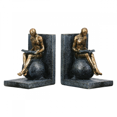 Suport carti - Set 2 piese, Suport cărți, Carte, Bărbat, Polirășină, gri, PU 1, L. 11 cm, L. 27,5 cm, H. 19 cm