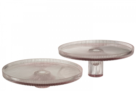 Tavi si platouri - Set 2 platouri Pie, Sticla, Roz, 24.7x24.7x5.8 cm