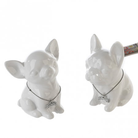 Accesorii - Set 2 pusculite Mini dog, ceramica, alb, 10x13 cm