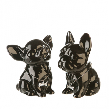 Accesorii - Set 2 pusculite Mini dog, ceramica, negru, 10x13 cm