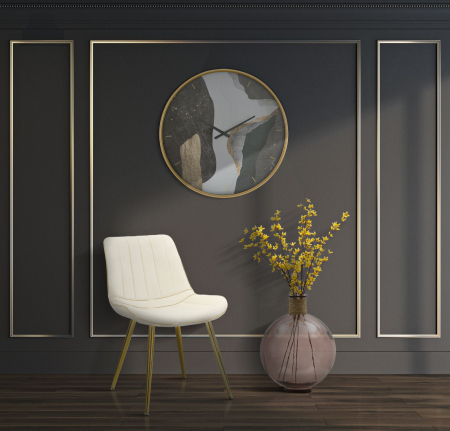 Scaune dining - Set 2 scaune Paris, lemn de pin/burete/metal/poliester, crem/auriu, 51X59X79 cm