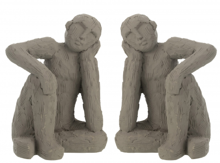 Suport carti - Set 2 suporturi carti Sitting, Ciment, Gri, 19x15.5x25 cm