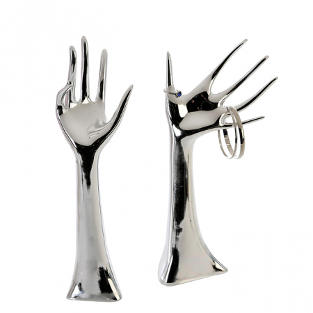 DORMITOR - Set 2 suporturi de bijuterii Hand, rasina, argintiu, 31 cm