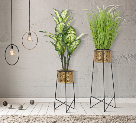 Ghivece si suporturi de flori - Set 2 suporturi flori COUPLE EXY, Metal, Auriu/Negru, 37x76 - 27x51 cm