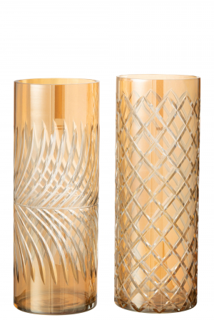 Suporturi lumanari - Set 2 suporturi lumanare Diamond, Sticla, Auriu, 11x11x32 cm