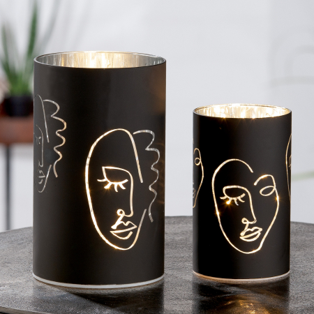 Suporturi lumanari - Set 2 suporturi lumanare Visione, Sticla, Negru, 14x10 cm