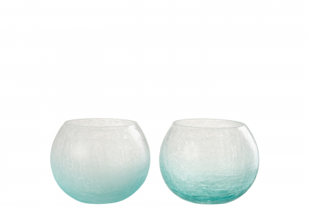 Suporturi lumanari - Set 2 suporturi lumanari Craquelure , Sticla, Albastru deschis, 15x15x12 cm