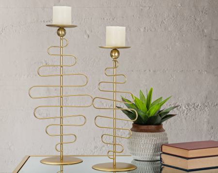 Suporturi lumanari - Set 2 suporturi lumanari pentru perete Alid, Fier, Auriu, 51/43x25/20x16/16 cm