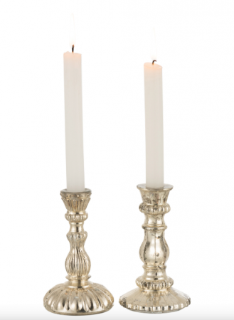 Set 2 suporturi lumanari, Sticla, Argintiu, 9x9x15