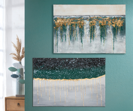 Tablouri - Set 2 tablouri Golden Shiver, Print, Multicolor, 90x60x2.5 cm