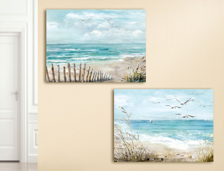 Tablouri - Set 2 tablouri Gull at Beach, panza, multicolor, 60x80x2.7 cm