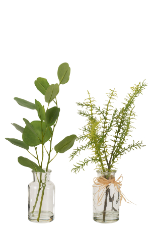 Plante artificiale si uscate - Set 2 vaze cu crenguta, Textil, Verde, 28x17x35 cm