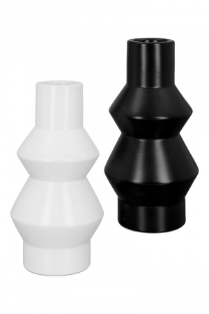 Vaze si boluri - Set 2 vaze Kairo, Ceramica, Alb/Negru, 10x10x20 cm