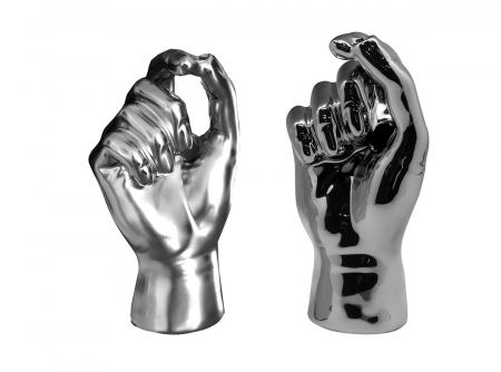 Vaze si boluri - Set 2 vaze mana, ceramica, argintiu/gri, 9.5x11x20 cm