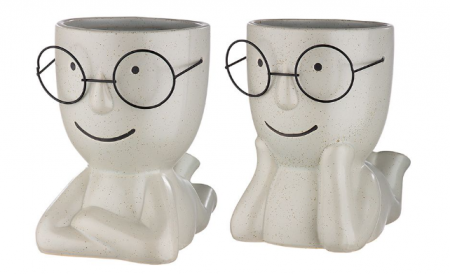 Vaze si boluri - Set 2 vaze Smile, Ceramica, Gri, 20x13.5x21.5x cm