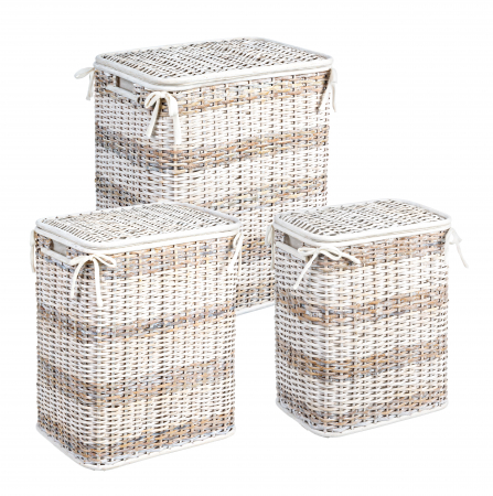 ORGANIZARE - Set 3 cosuri de rufe, Bambus/Poliester/Bumbac, Alb/Crem, 48.26/43.18/38.10x35.56/30.48/25.40x58.42/53.34/48.26 cm