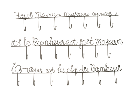 Rafturi pentru chei - Set 3 cuiere, Metal, Negru, 77x12.5x4