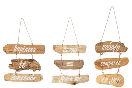 Decoratiuni de perete - Set 3 decoratiuni de perete Happiness+Happy+Nobody, Lemn, Natural, 30x5x35 cm