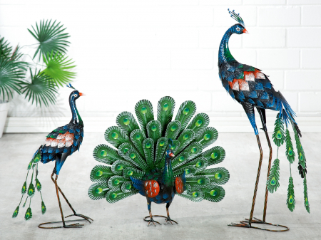 Animale - Set 3 figurine Peacock, Metal, Multicolor