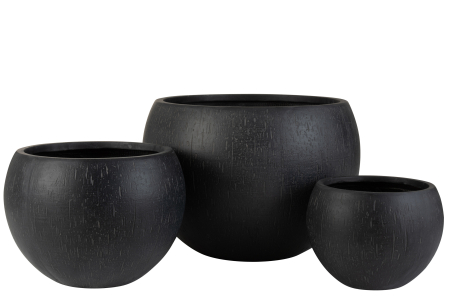 Ghivece si suporturi de flori - Set 3 ghivece, Ceramica, Negru, 55.5x55.5x39 cm