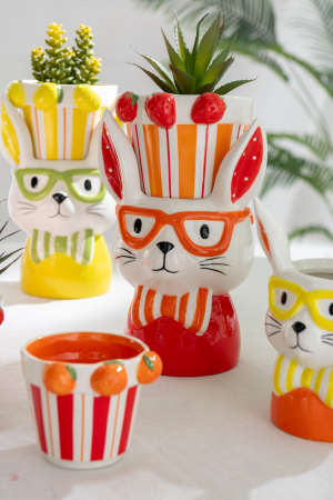 Animale - Set 3 ghivece Rabbit, Ass 3, 16x14x25.5, Ceramica